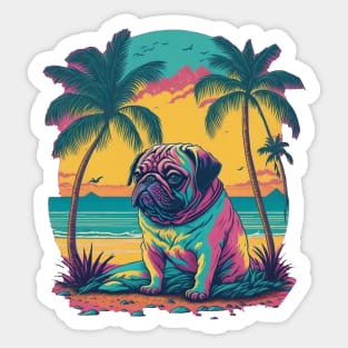 Pug on the beach at sunset Sticker